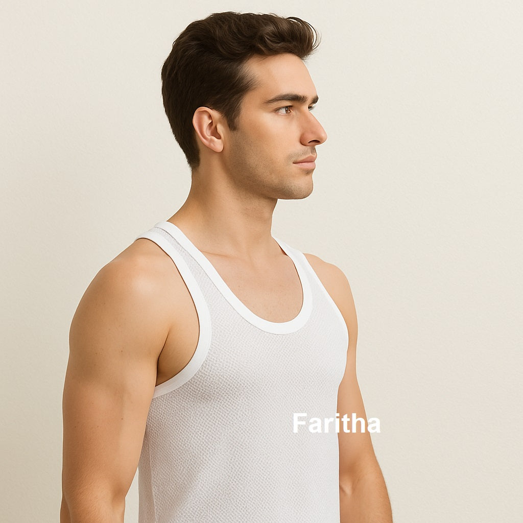 Poomex Men’s White Netted Vest – 100% Combed Cotton, Breathable & Comfortable