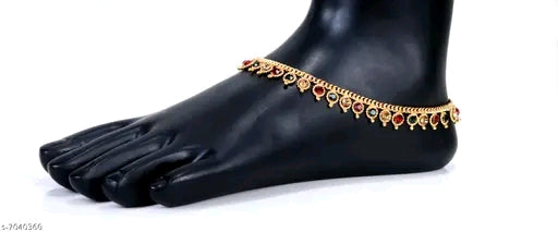 Gold Trendy Traditional Indian Style Anklet - Gold Plated Chain Anklet (10.5 Inch)