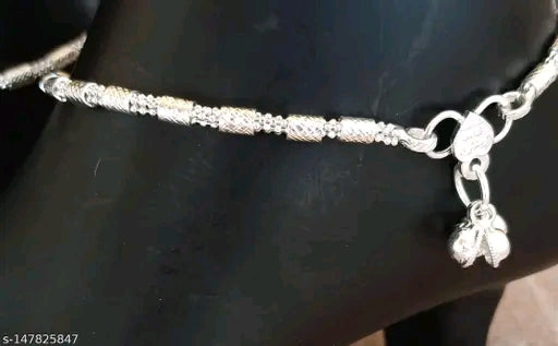 Silver Charm Anklets for Girls - Thick German Silver Plated Payal