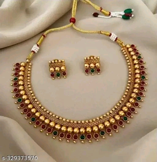 Diva Fancy Jewellery Sets - Gold Plated Ruby Necklace and Earrings