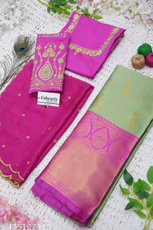 Trending Beautiful South Indian Style Half Saree With  Blouse & Rangoli Embroidery Dupatta#