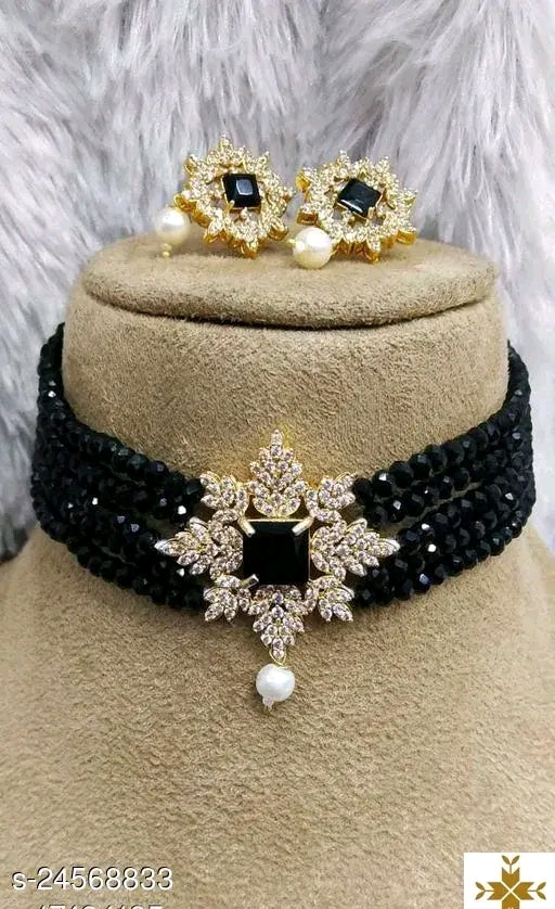 Elegant Gold-Plated Chunky Choker and Earrings Set – Dazzling American Diamond India