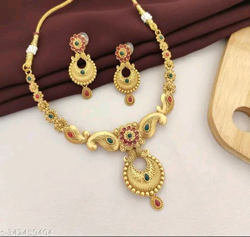 Gilded Elegance: Adjustable Gold-Plated Necklace & Earrings Set"