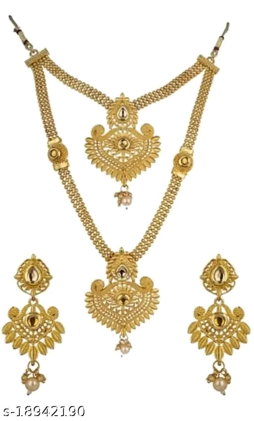 Princess Chunky Gold-Plated Haram and Earrings Set with Pearls – Adjustable India