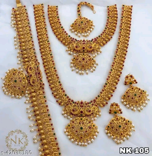 Diva Graceful Gold-Plated Bridal Jewellery Set with Pearls – Elegant & Adjustable