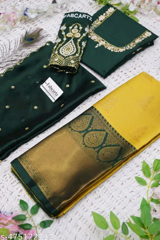 South Indian Style Half Saree with Embroidered Blouse & Rangoli Dupatta Set #