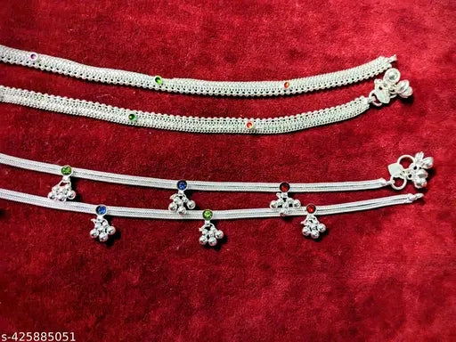 Allure Silver-Plated Charming Anklets Toe Rings Set India