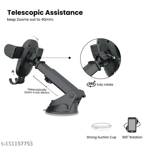 Portronics Clamp M2 | 360° Adjustable Car Mobile Holder with Strong Suction | Black