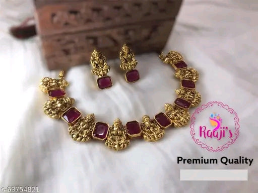 Raajis Women's Copper Finish Artificial Jewelry Set | Gold Plated Necklace &Earrings | Adjustable, Antique Design | Elegant Women’s Accessories