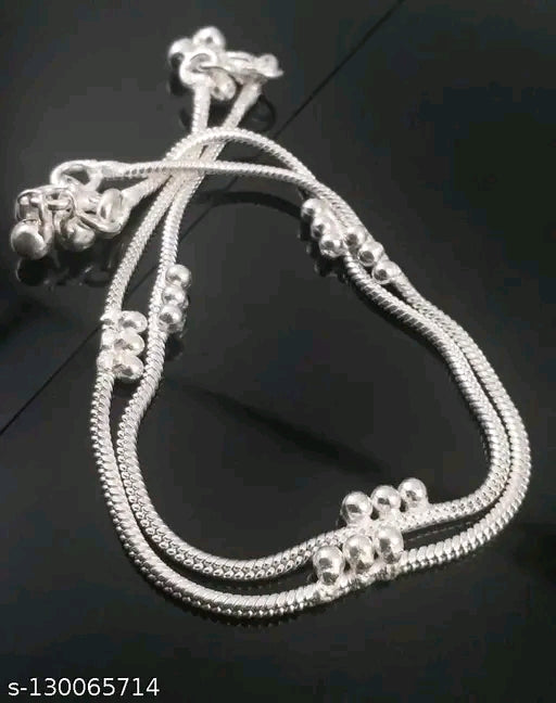 AFJ GOLD Elegant Silver-Plated Brass Anklets with Ghungroo – Women Girls India