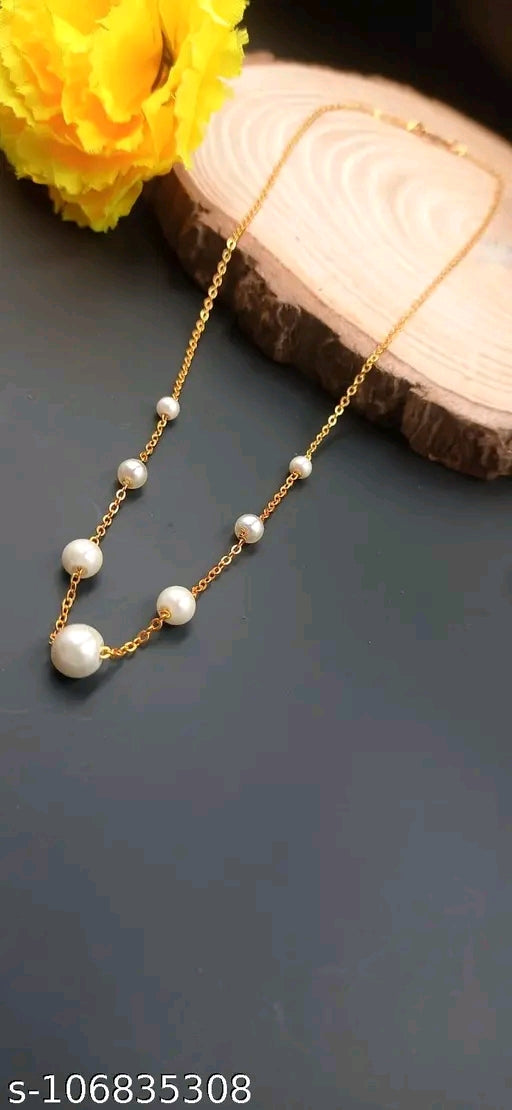 Chic Gold-Plated Pearl Necklace for Women &amp; Girls – Elegant Long Choker for Special Occasions