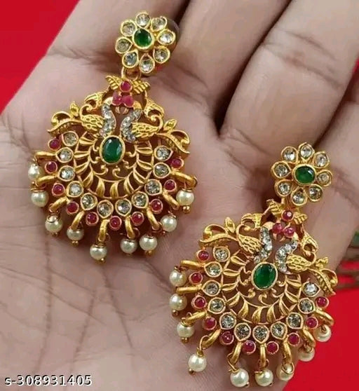 Unique Gold-Plated Chandelier Earrings with Pearls