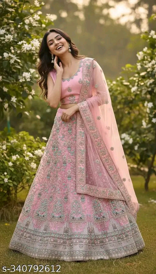 Aakarsha Voguish Net Embroidered Lehenga with Choli & Dupatta for Women #