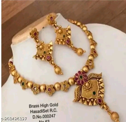 Diva Elegant Gold-Plated Ruby Jewellery Set – Necklace & Earrings