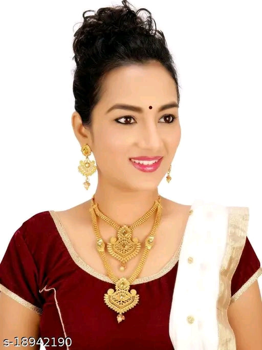 Princess Chunky Gold-Plated Haram and Earrings Set with Pearls – Adjustable India