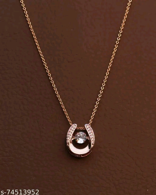 Rose Gold American Diamond Pendant &amp; Chain Set for Women - Elegant Cubic Zirconia Necklace