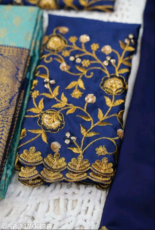 Beautiful Woven Lichi Silk Half Saree with Embroidered Blouse & Rangoli Dupatta #