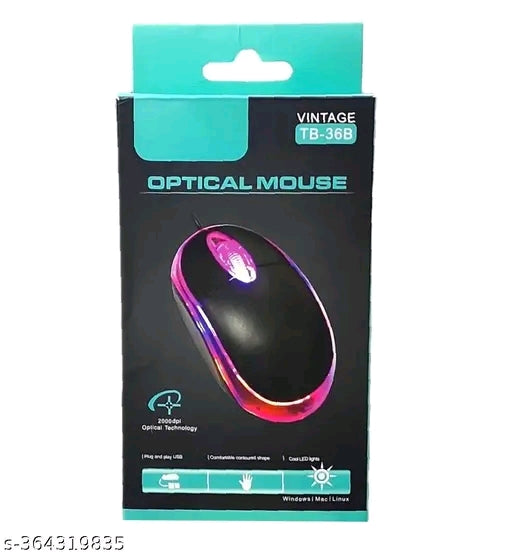 Sleek Black Wired Mouse – Fiber Material Smooth Control India