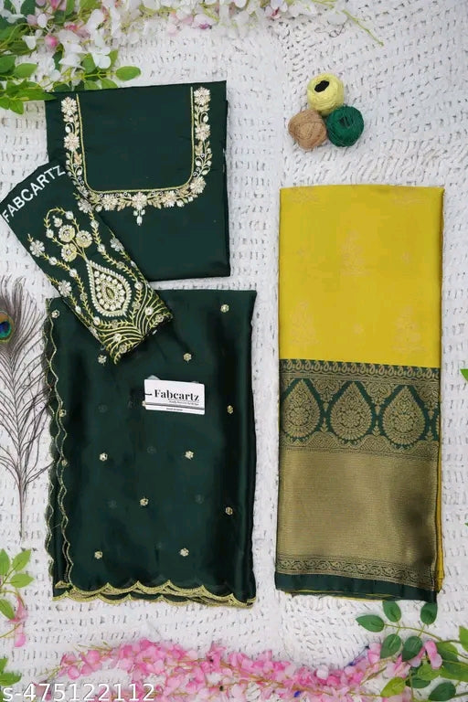 South Indian Style Half Saree with Embroidered Blouse & Rangoli Dupatta Set #