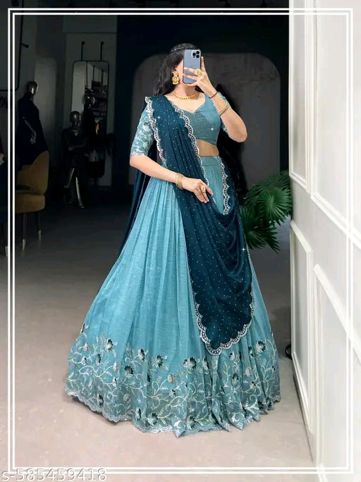 New Latest Embroidery Lehenga Choli with Heavy Embroidery Dupatta – Unstitched Blouse Piece#