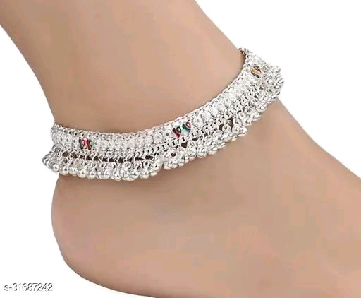 Elegant Sizzling Glittering Women’s Anklets & Toe Rings - Silver Plated Brass & Copper