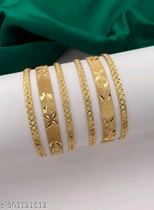 Shimmering Gold Plated Bracelet &amp; Bangle Set (Pack of 6)