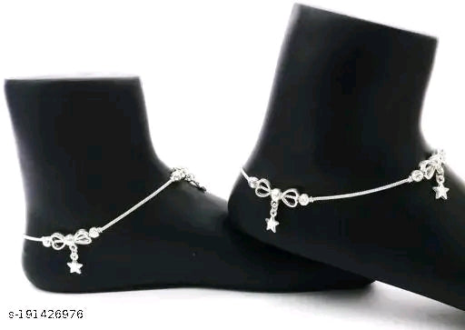 Sparkling Silver Charm Anklet with Crystals for Women India