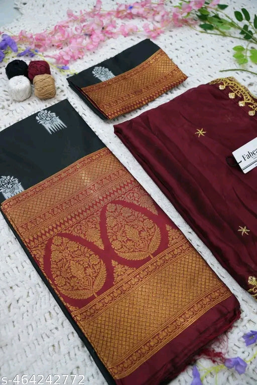 South Indian Litchi Silk Half Saree with Embroidered Blouse & Rangoli Dupatta #
