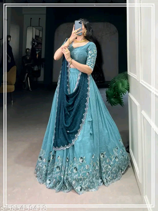 New Latest Embroidery Lehenga Choli with Heavy Embroidery Dupatta – Unstitched Blouse Piece#