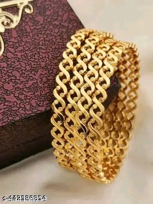 Elegant Gold-Plated Alloy Bangles Set of 4 India
