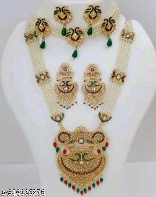 Elite Gold-Plated Chunky Jewelry Set with Sparkling Zirconia – Necklace and Earrings India