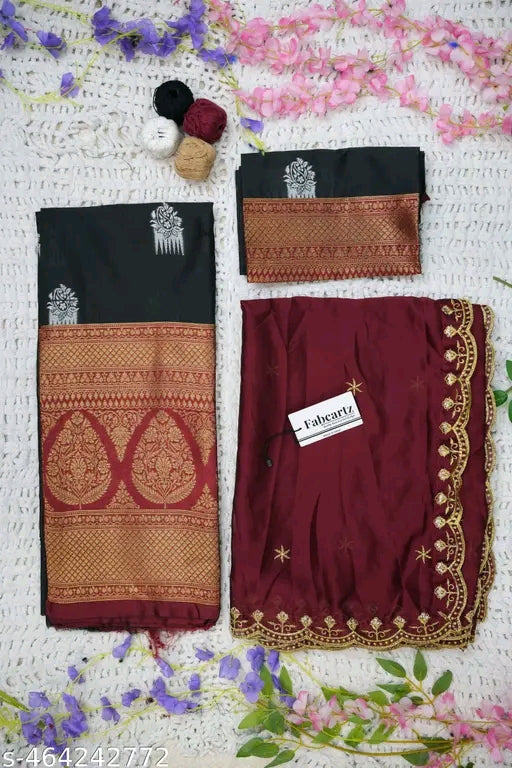 South Indian Litchi Silk Half Saree with Embroidered Blouse & Rangoli Dupatta #
