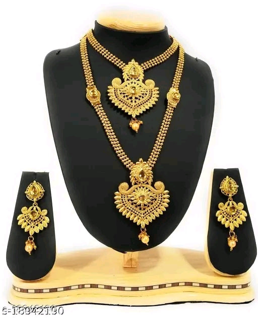 Princess Chunky Gold-Plated Haram and Earrings Set with Pearls – Adjustable India