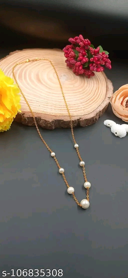 Chic Gold-Plated Pearl Necklace for Women &amp; Girls – Elegant Long Choker for Special Occasions