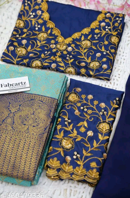 Beautiful Woven Lichi Silk Half Saree with Embroidered Blouse & Rangoli Dupatta #