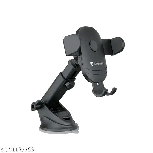 Portronics Clamp M2 | 360° Adjustable Car Mobile Holder with Strong Suction | Black