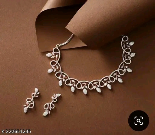 Elite Bejeweled Women Jewellery Set - Adjustable Silver-Plated Necklace &amp; Earrings with Cubic Zirconia