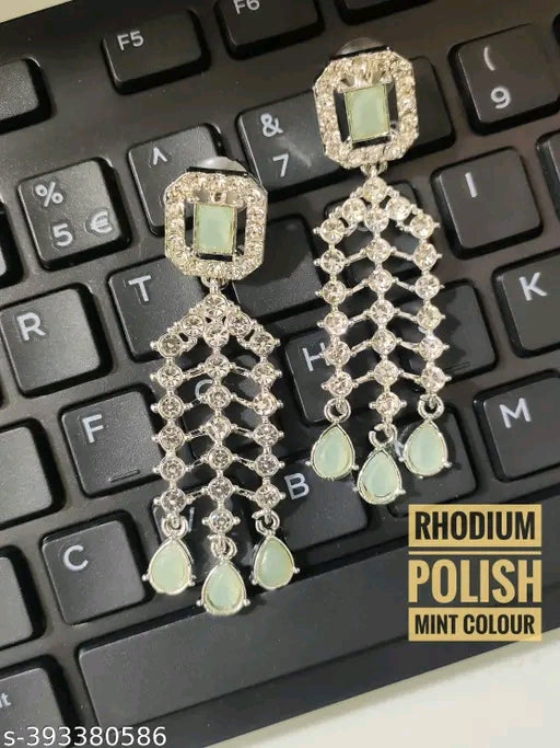 Mint Green Rhodium Plated Jewelry Set with Cubic Zirconia – Necklace & Earrings