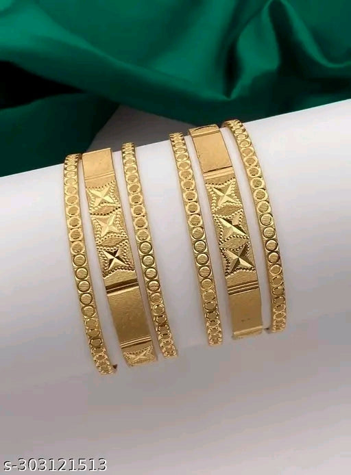 Shimmering Gold-Plated Alloy Bracelet & Bangle Set (Pack of 6)