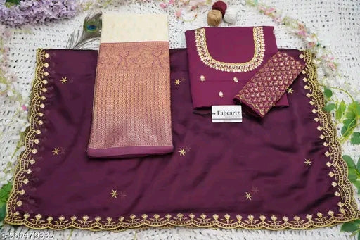 Beautiful Woven Lichi Silk Half Saree with Embroidered Blouse & Rangoli Dupatta #