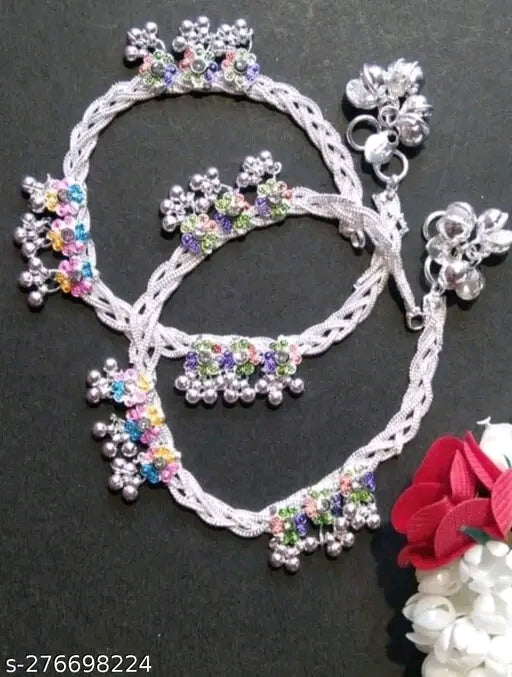 Elegant Silver-Plated Thick Anklet – Free Size India