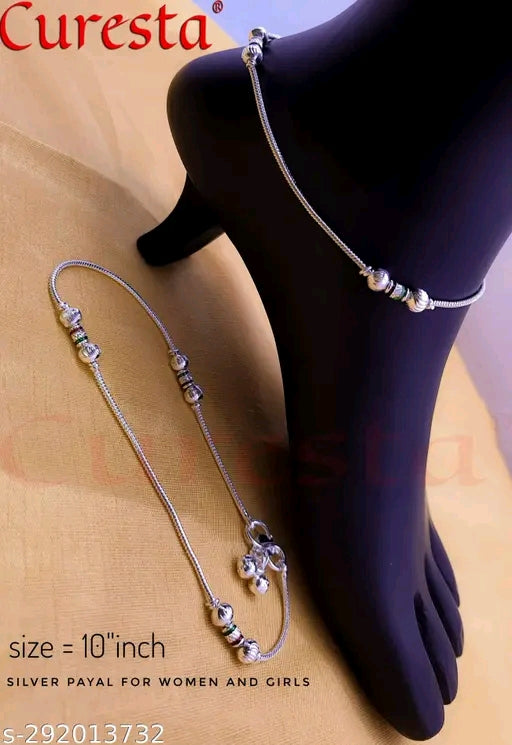 Elite Bejeweled Silver-Plated Women Anklet & Toe Ring Set