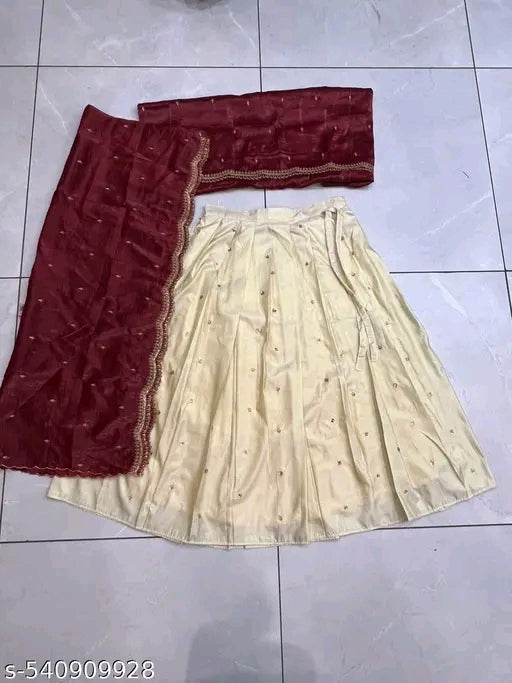 Beautiful SemiStitch Half Saree with Pure Viscose Shimmer & Embroidery work Gold Curshed Blouse with Dupatta#