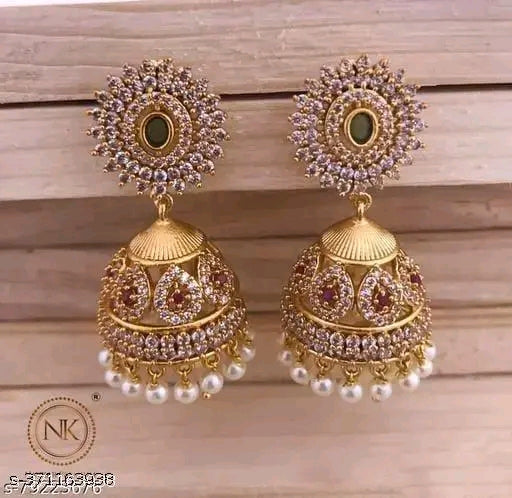 Gold-Plated Adjustable Jhumkas with Cubic Zirconia Stones