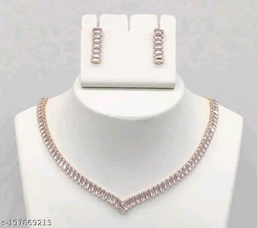 Cubic Zirconia V Marine Rose Gold Necklace Set with Earrings