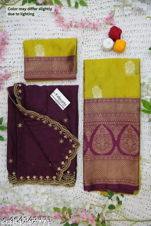Trending South Indian Litchi Silk Half Saree with Blouse & Rangoli Dupatta #