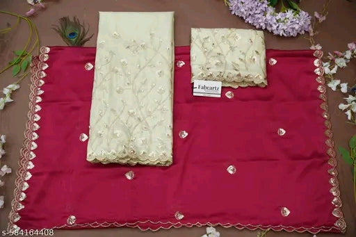 Fabric with floral patterns on a red and pink background