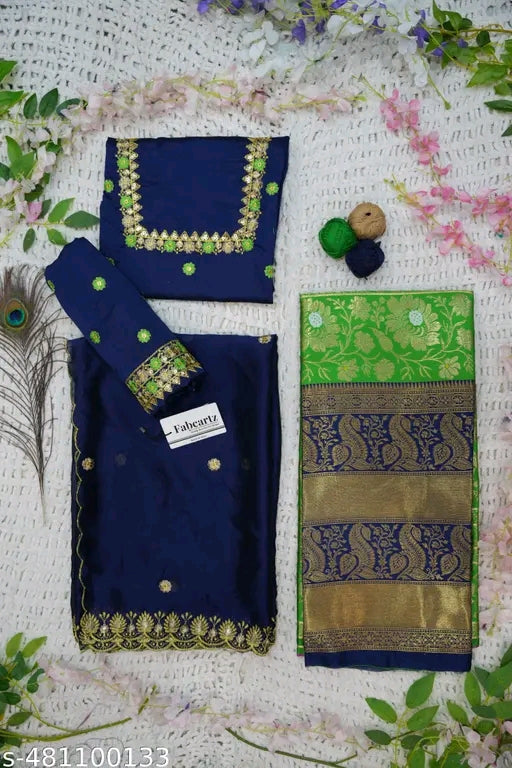 Trending South Indian Half Saree Set with Blouse & Rangoli Embroidery Dupatta#