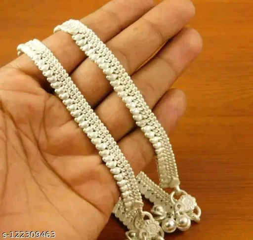 Heavy Kolhapuri Traditional Silver-Plated Anklet – Elegant Brass Copper India