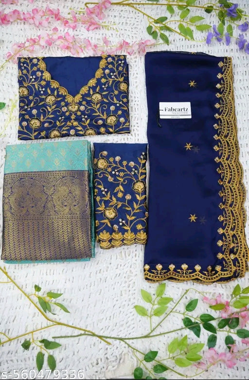 Beautiful Woven Lichi Silk Half Saree with Embroidered Blouse & Rangoli Dupatta #